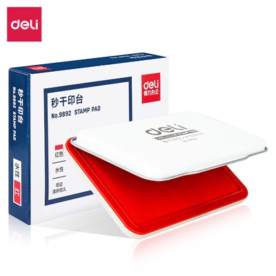 得力(deli)120*80mm金属方形中号秒干印台印泥 办公用品 红色9892